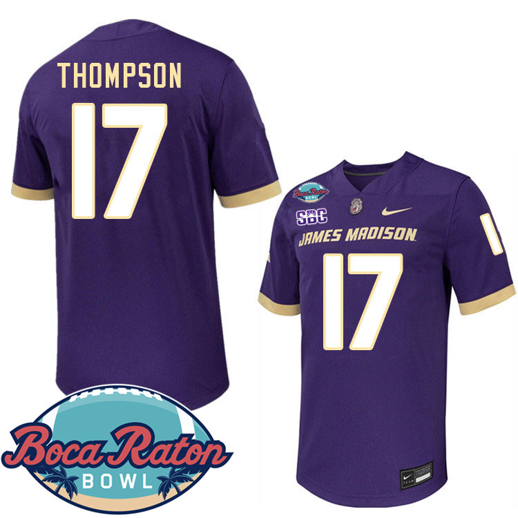 #17 Taylor Thompson James Madison Dukes 2024 Boca Raton Bowl Jersey-Purple
